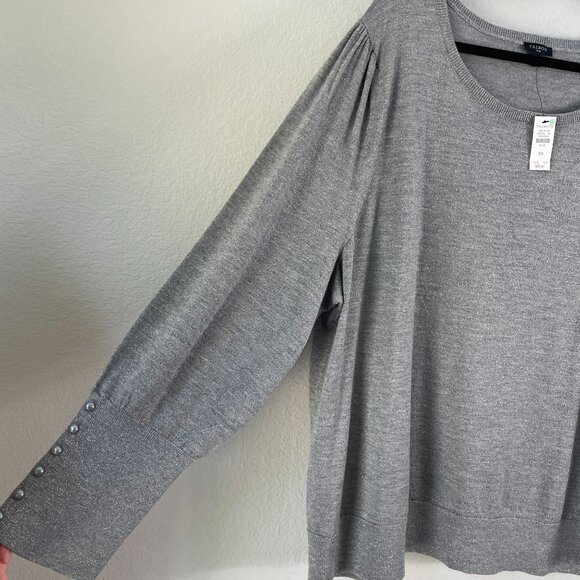NEW Talbots Plus 3X Gray Metallic Sweater Merino Wool Blend Long Sleeve Knit Top - Picture 8 of 10